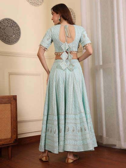 Embroidered Sequinned Lehenga & Blouse With Dupatta