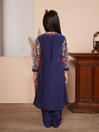 Mosaic print blue kurta set