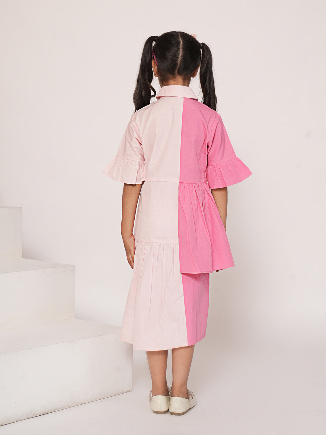 Pink colour blocked dress