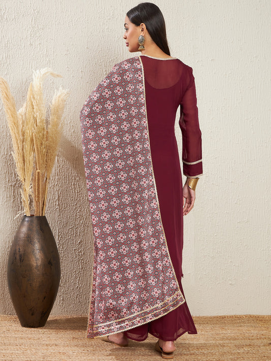 Notch Neck Regular Sleeves Gotta Patti Kurta With Palazzos & Dupatta