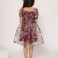 Wine floral printed organza dress