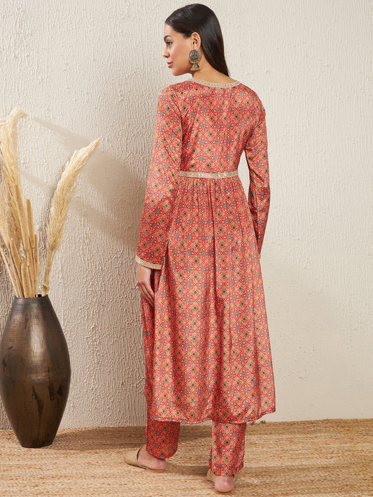 Printed Empire Silk Crepe Kurta & Trousers