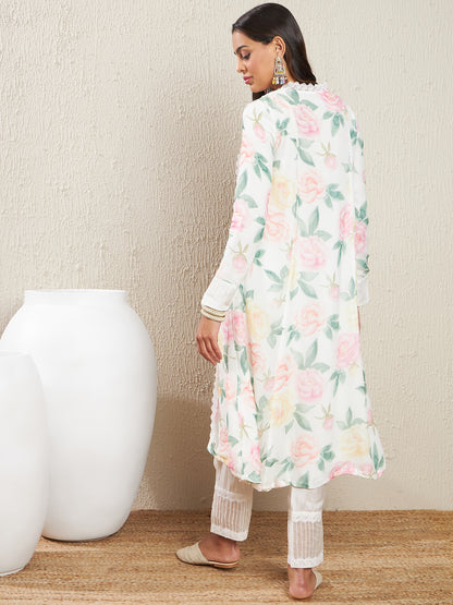 Floral Printed Panelled Kurta & Trousers