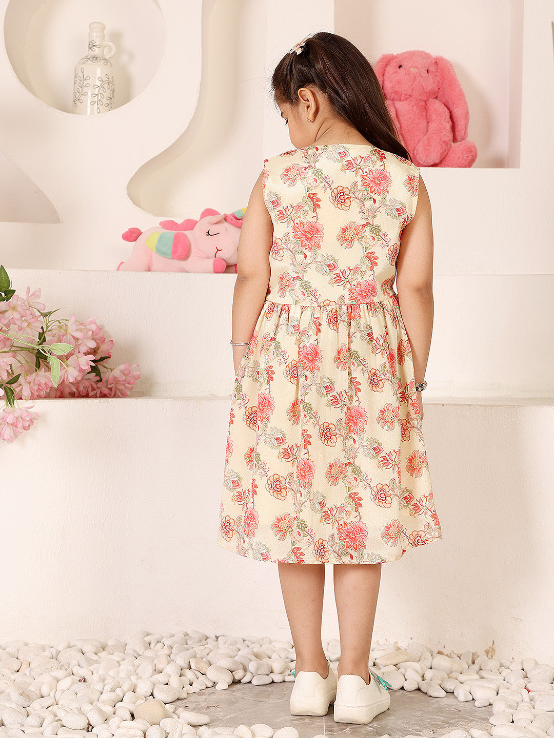 Girls Floral Print Fit & Flare Dress