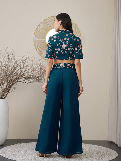 Floral Embroidered Crop Top & Palazzos