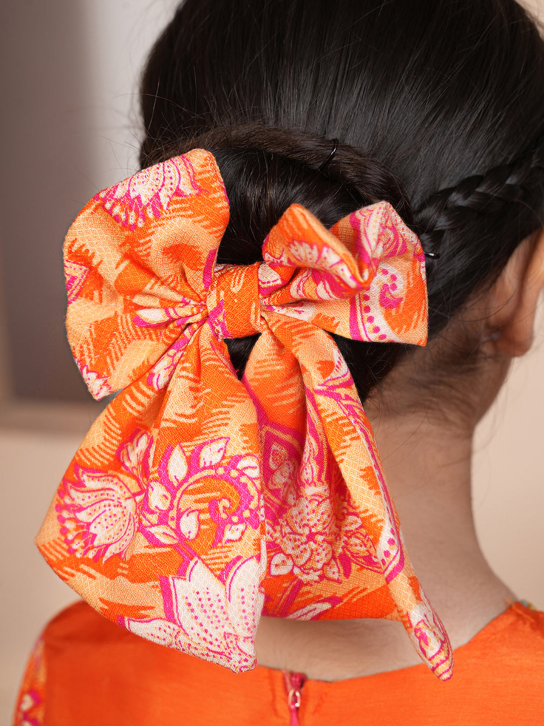 Floral printed orange and pink kurta set with dupatta