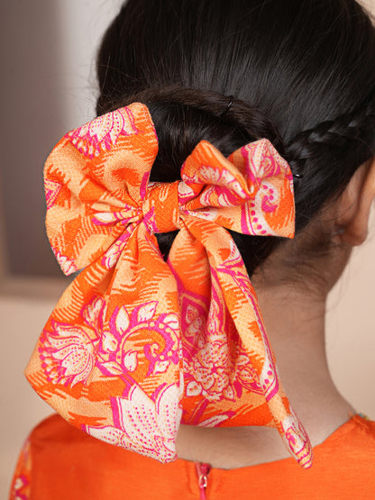 Floral printed orange and pink kurta set with dupatta