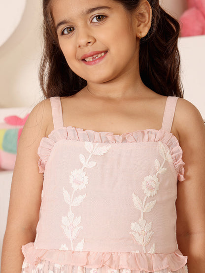 Girls Floral Embroidered Net Fit & Flare Dress
