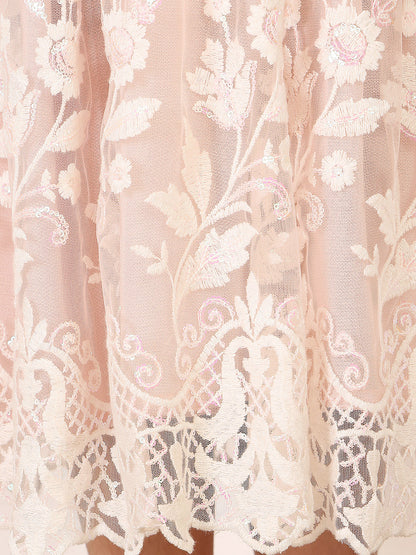 Girls Floral Embroidered Net Fit & Flare Dress