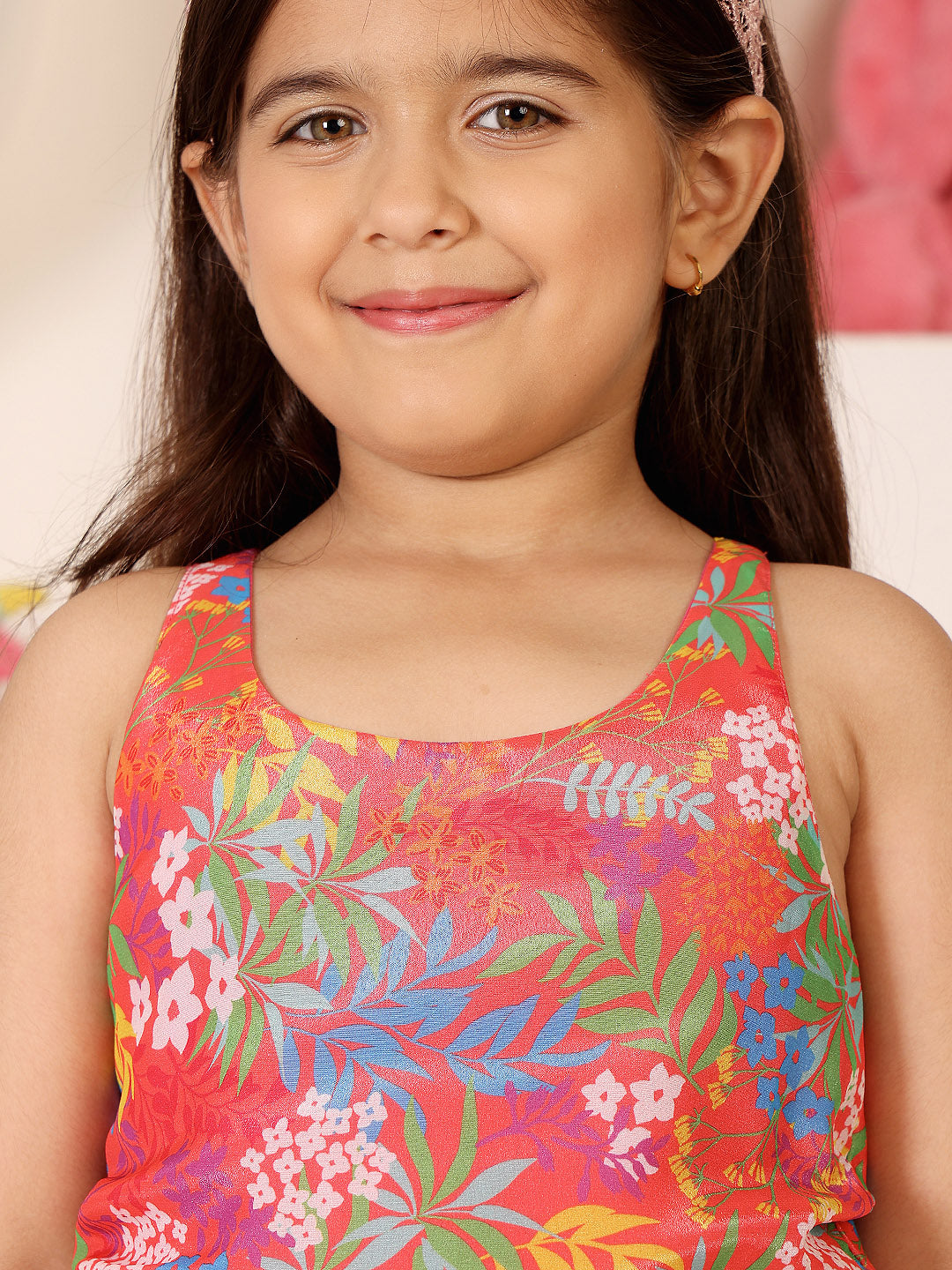 Girls Floral Print Crepe Fit & Flare Dress