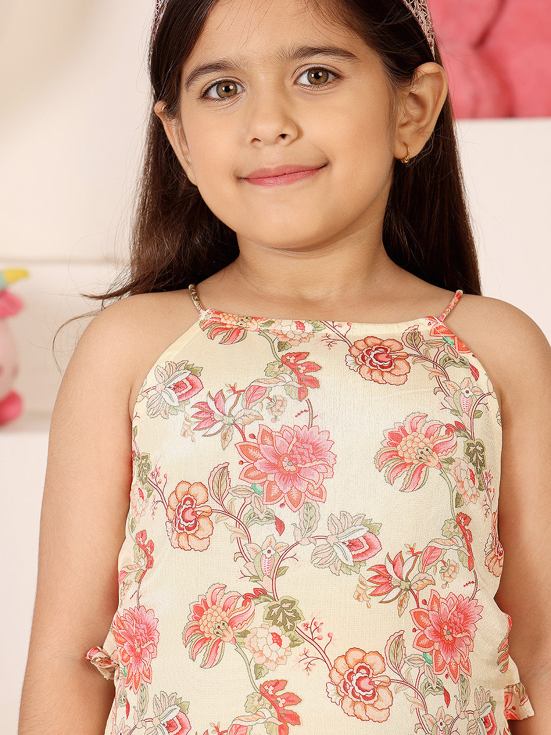 Girls Floral Printed Halter Neck Sleeveless A-Line Dress