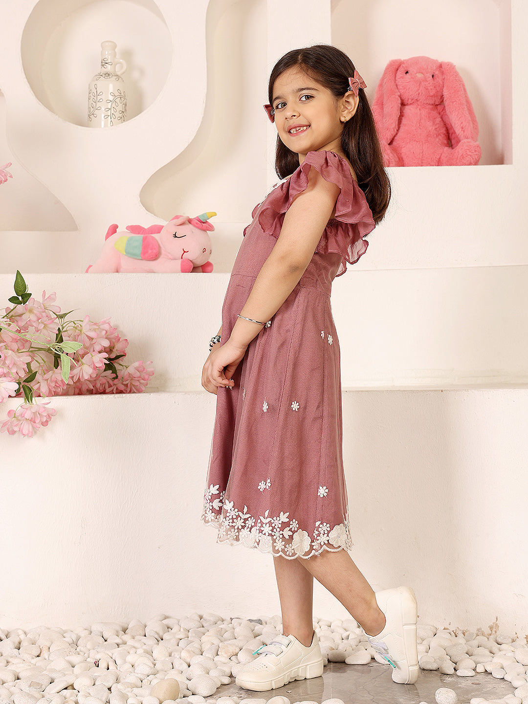 Girls Floral Embroidered Applique Fit & Flare Dress