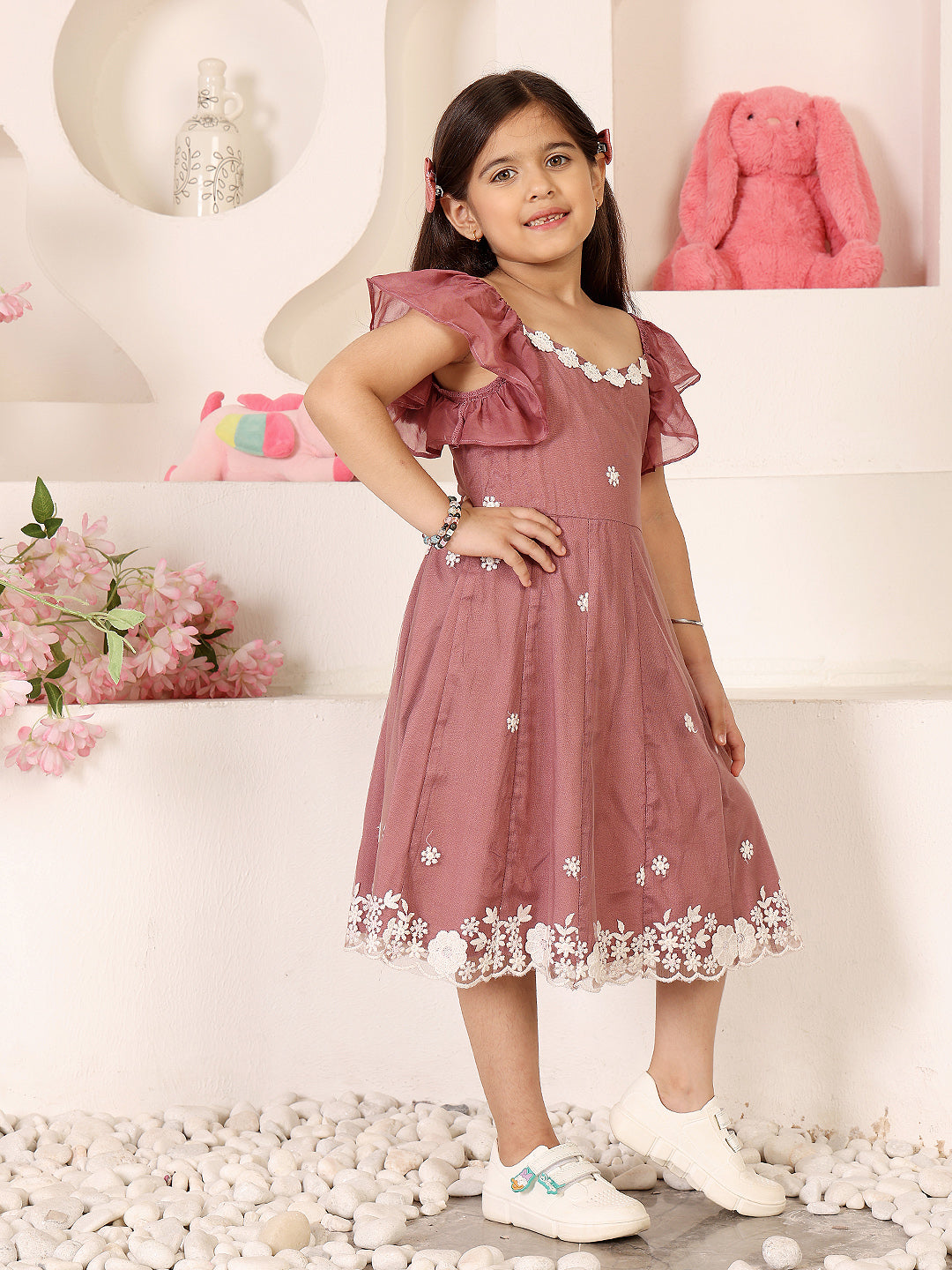 Girls Floral Embroidered Applique Fit & Flare Dress