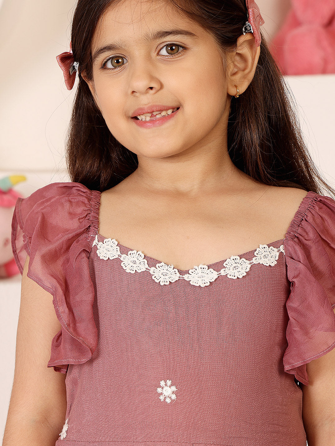 Girls Floral Embroidered Applique Fit & Flare Dress