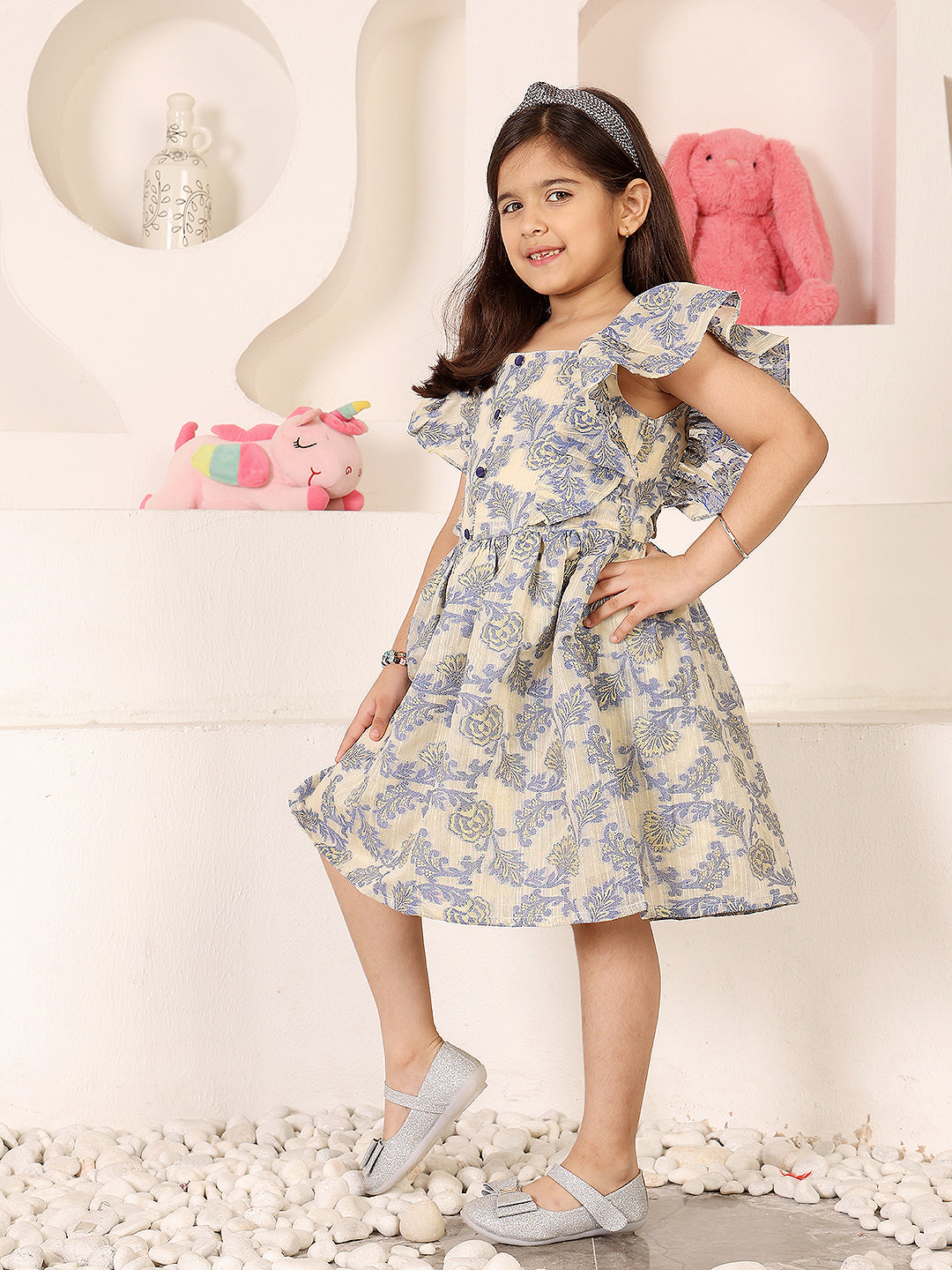 Girls Floral Self Design Fit & Flare Dress