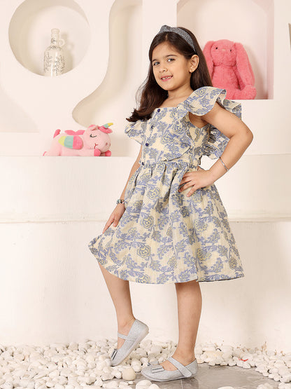 Girls Floral Self Design Fit & Flare Dress
