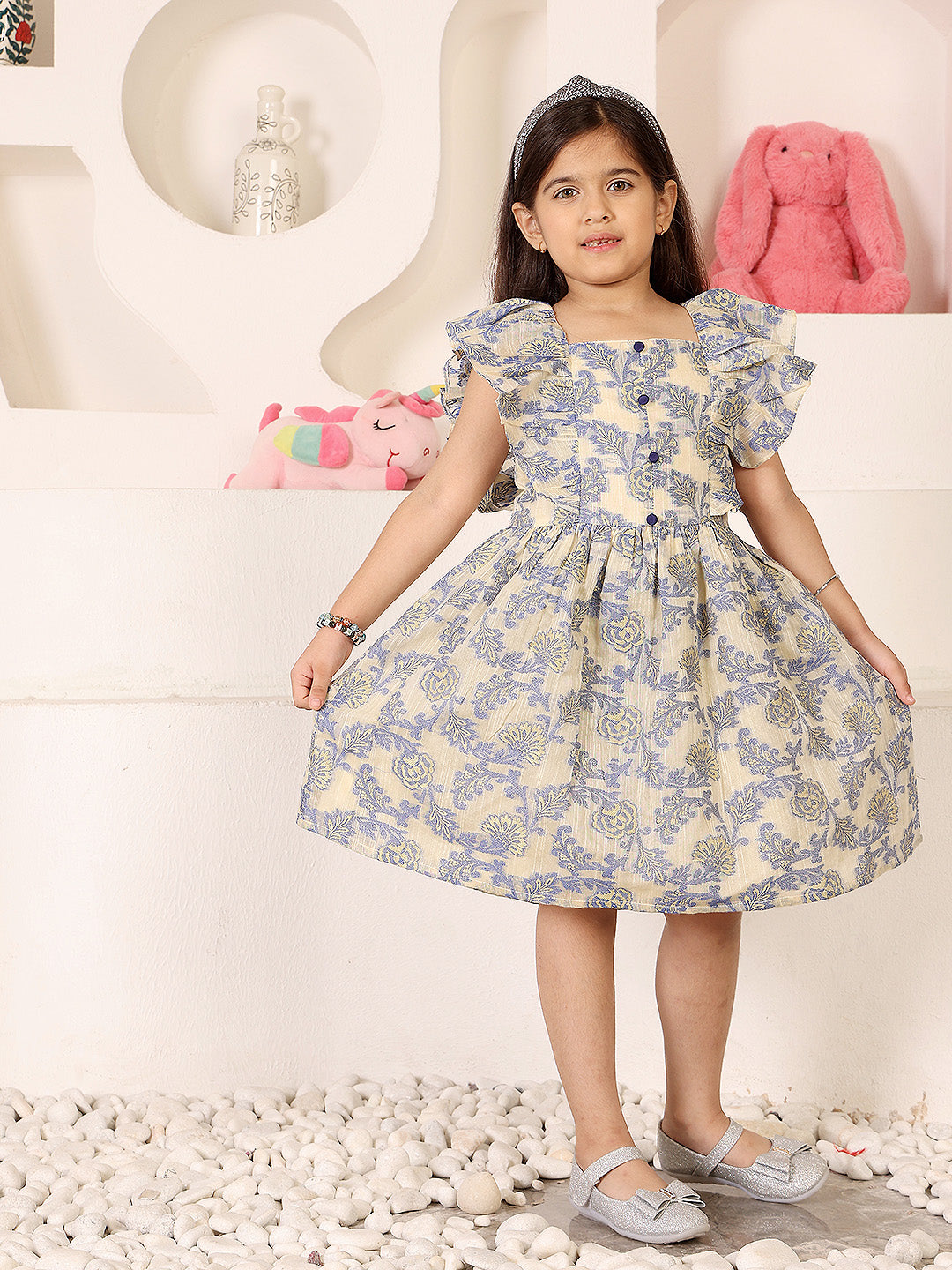 Girls Floral Self Design Fit & Flare Dress