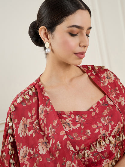 Printed Top & Palazzo With Shrug Co-Ords