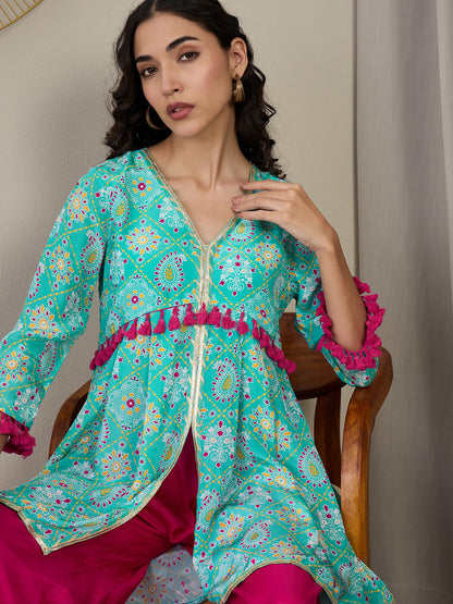 Women Regular Gotta Patti Silk Crepe Top with Palazzos