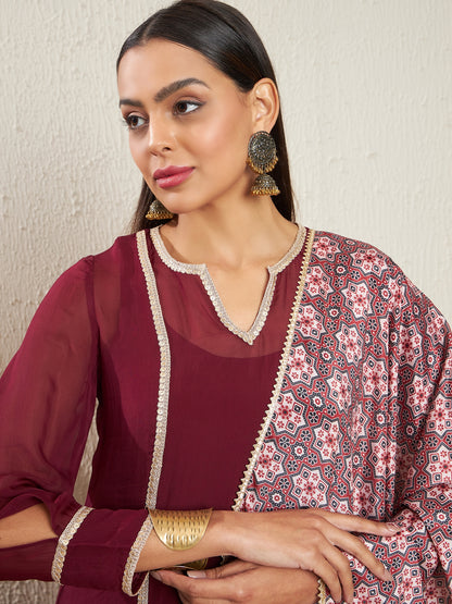 Notch Neck Regular Sleeves Gotta Patti Kurta With Palazzos & Dupatta