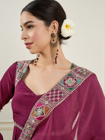 Woven Design Embroidered Thread Work Anarkali Kurta with Churidar & Dupatta