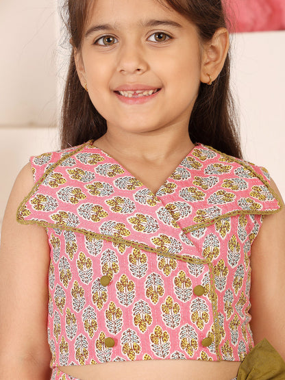 Girls Printed V-Neck Top And Trousers