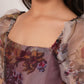 Wine floral printed organza dress