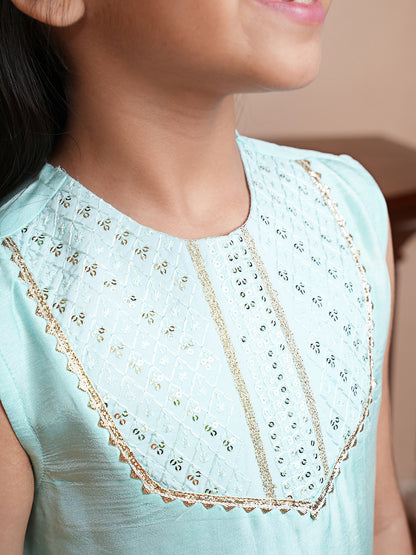 Sequins work turquoise blue kurta set with dupatta