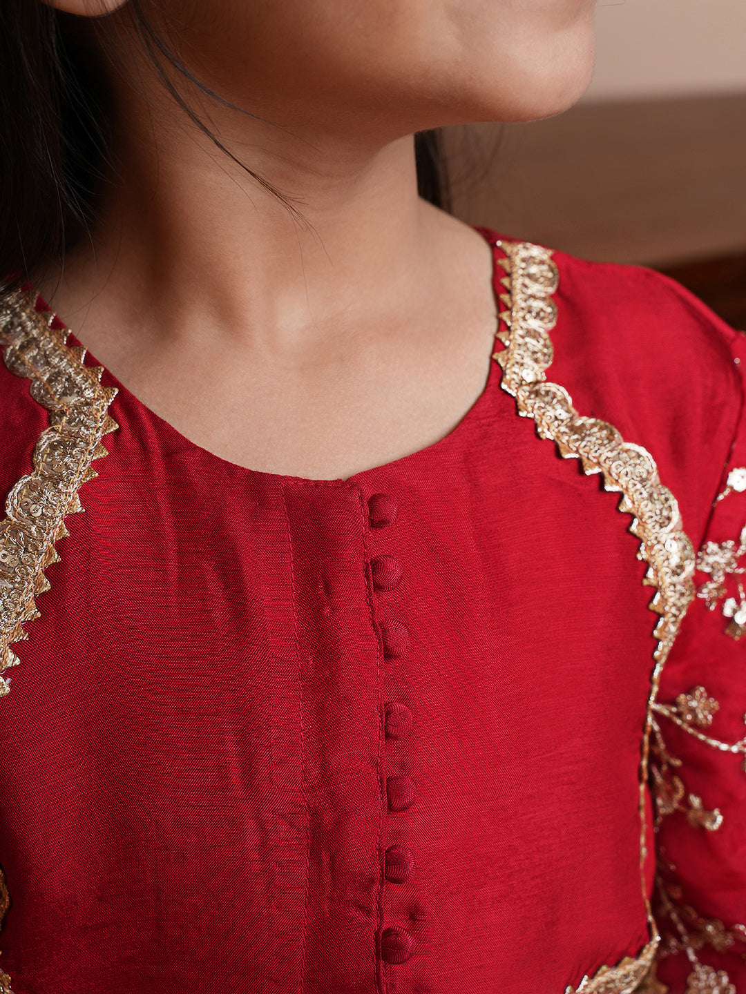 Girls Solid Embroidered Kurta with Dhoti Pant & Dupatta