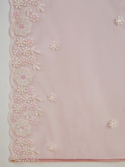 Floral Embroidered V-Neck Regular Straight Kurta With Trousers & Dupatta