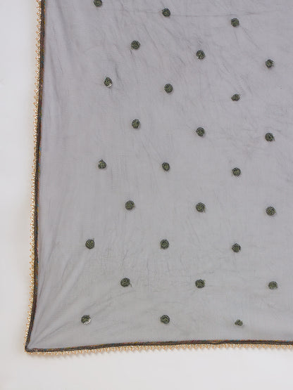 Women Floral Embroidered Angrakha Sequinned Kurta with Trousers & With Dupatta
