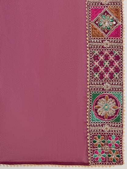 Woven Design Embroidered Thread Work Anarkali Kurta with Churidar & Dupatta