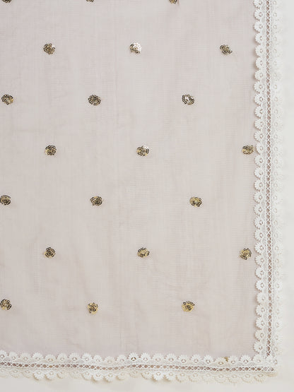 Embroidered Sequinned Straight Kurta with Trousers & Dupatta