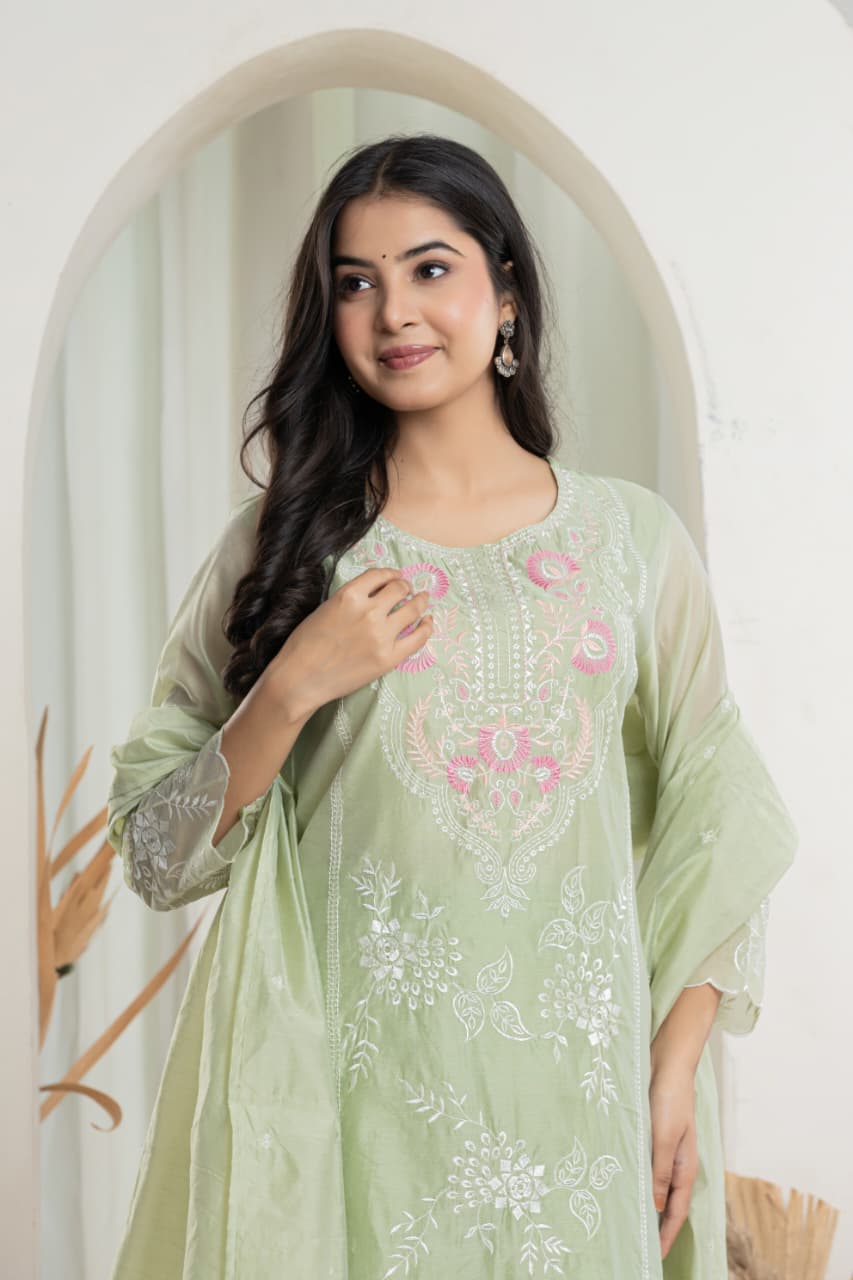 Women Floral Embroidered Kurta with Trousers & Dupatta