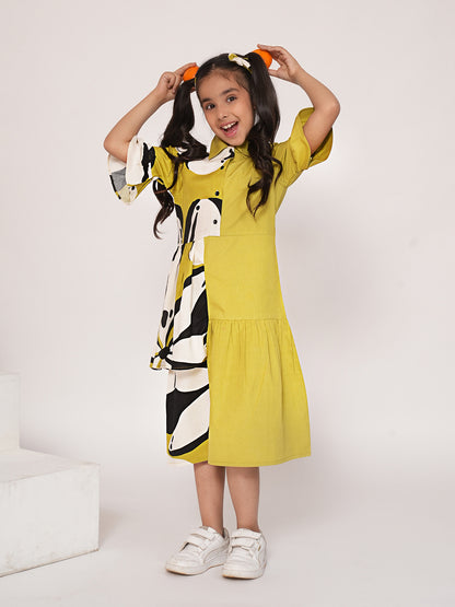 Girls Colourblocked Cotton Fit & Flare Dress