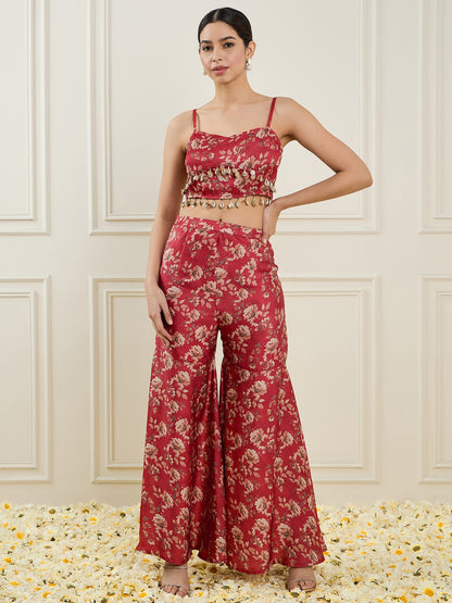 Printed Top & Palazzo With Shrug Co-Ords