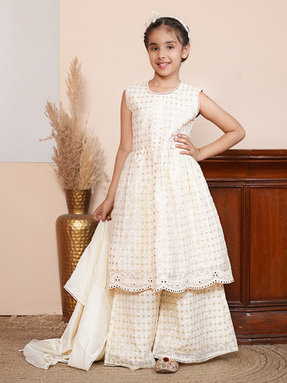 Lace work off white kurta set