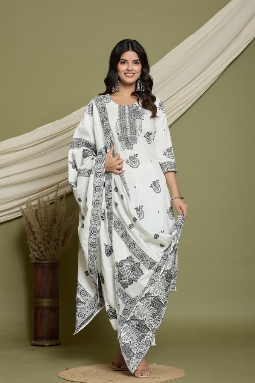 Women Ethnic Motifs Printed Cotton Kurta with Trousers & Dupatta
