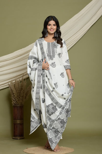 Women Ethnic Motifs Printed Cotton Kurta with Trousers & Dupatta