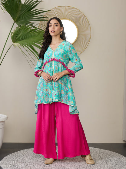 Women Regular Gotta Patti Silk Crepe Top with Palazzos