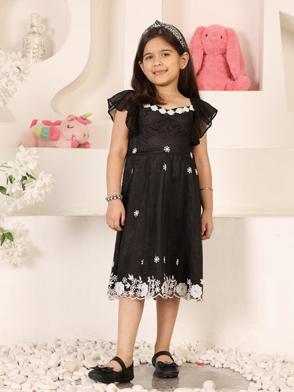 Girls Floral Embroidered Fit & Flare Dress