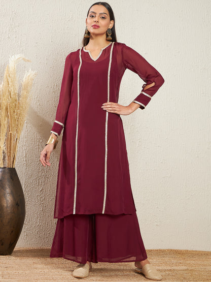 Notch Neck Regular Sleeves Gotta Patti Kurta With Palazzos & Dupatta