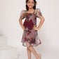 Wine floral printed organza dress