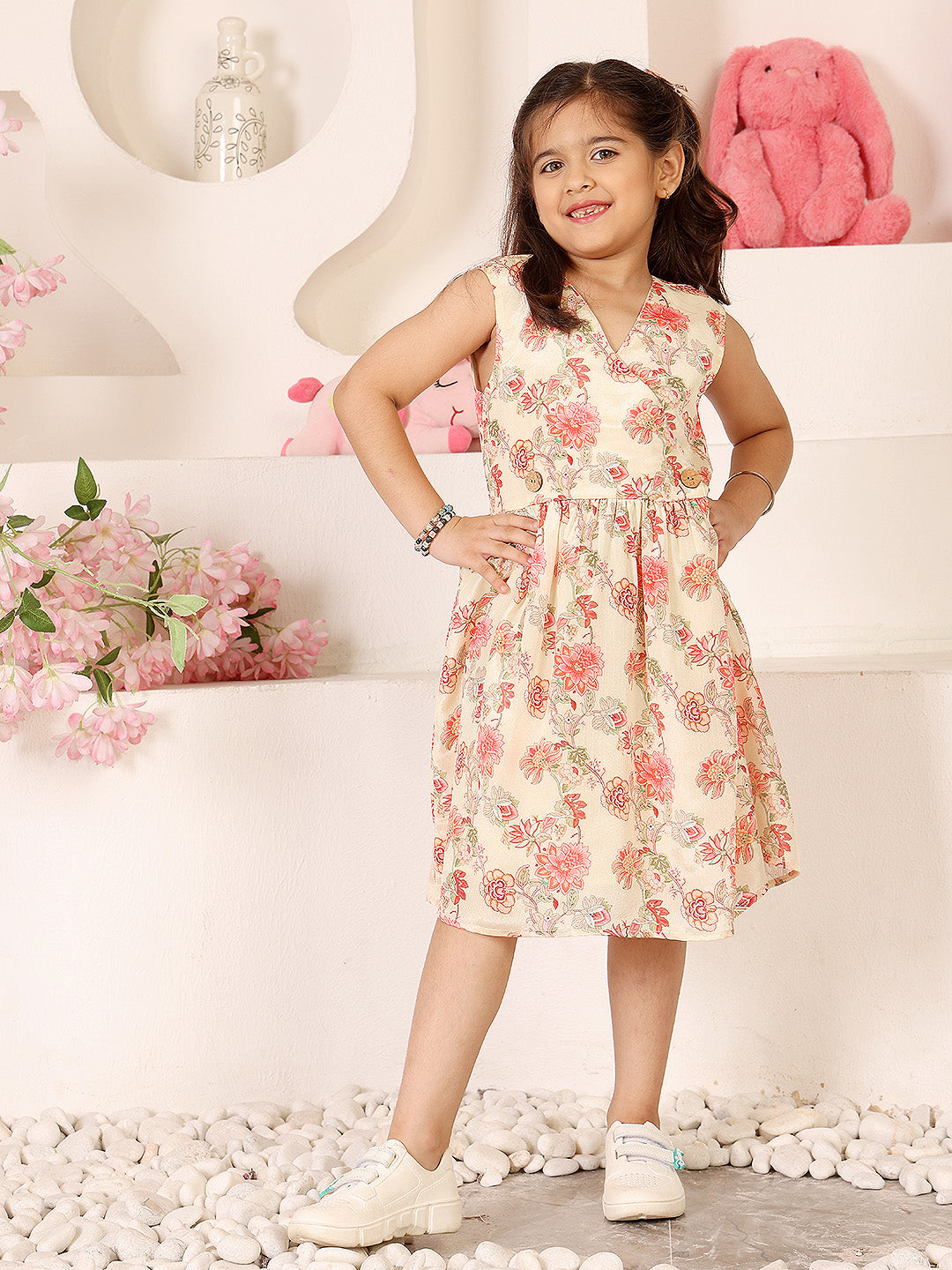 Girls Floral Print Fit & Flare Dress