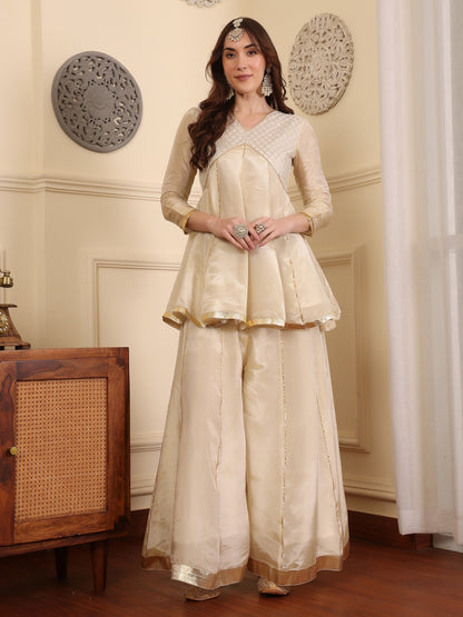 Women Yoke Design Empire Kurti with Palazzos & With Dupatta