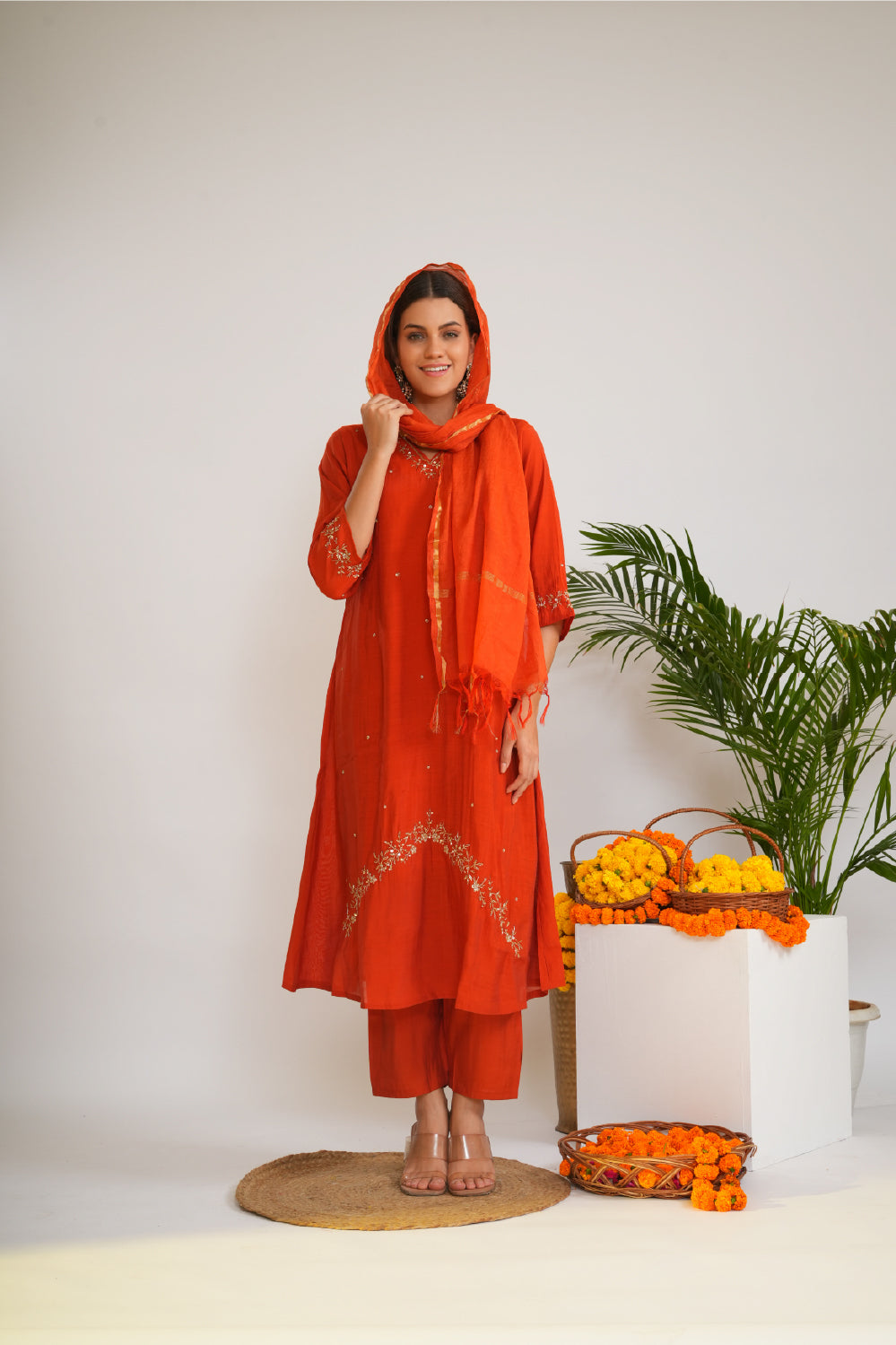 Women Ethnic Motifs Embroidered A-Line Kurta with Trousers & Dupatta