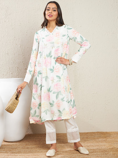 Floral Printed Panelled Kurta & Trousers