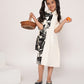 Panelled floral printed white dress