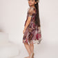 Wine floral printed organza dress