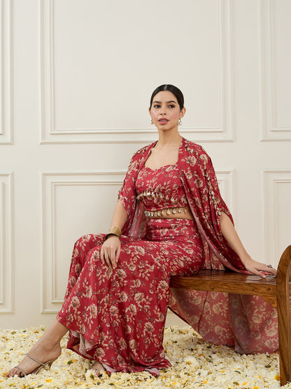 Printed Top & Palazzo With Shrug Co-Ords